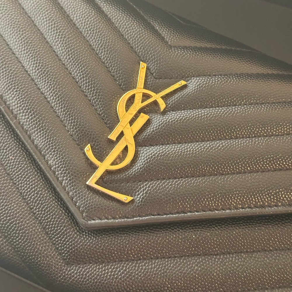 YSL Classic Cassandre Chain Wallet in Grain De Poudre Leather in Black - Picture 2 of 16